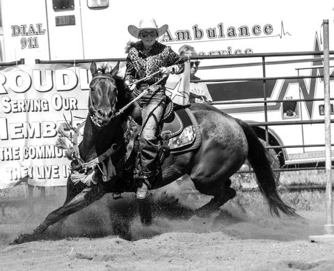Korbi Heck of Isabel competes in the poles during the Perkins County 4-H Rodeo in Bison recently. Photo courtesy of Tami Kuper.