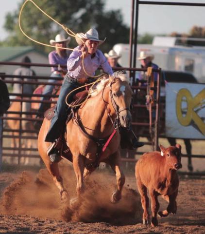 Shantell Brewer of Dupree prepares to let her lasso fly while competing in her hometown rodeo of Pioneer Days last weekend. Photo by Jon Flatland