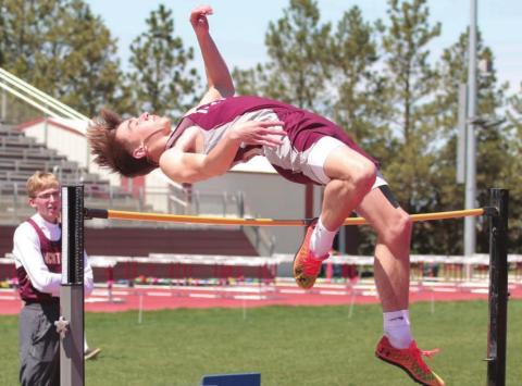 Timber Lake sophomore Gavin Farlee clears the high jump bar during the “last chance” track meet in Timber Lake May 16. Photos by Jon Flatland