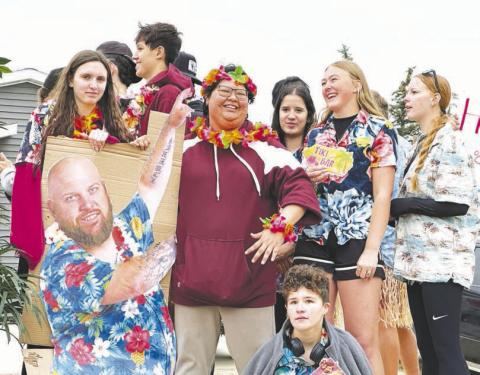 The Junior class float in the TLHS Homecoming parade featured a likeness of Mr. Gimbel. Pictured in the back row are (l-r) Chloe Allen, Jackson Bigger, Nevaeh Fernandez, Mila Mowrer, Lexy Locken and Kaydence Ouzts; and (front) Claire O’Leary.