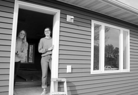 McIntosh Community Daycare Board President Kelli Nehl, left, and board member Tia Nehl stand in the back door of the new daycare facility. The building, a SD Governor’s Daycare structure, is located on a corner lot across from the school that was donated by the McIntosh School District. The new daycare is expected to be open by Jan. 1, 2025. Photo by Jon Flatland