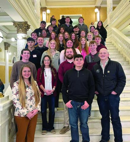 The Timber Lake High School senior class recently spent a day at the State Capitol in Pierre, where they visited with Dist. 28A Rep. Jana Hunt (R-Faith). The trip, sponsored by the S.D. Equity Coalition, also included a visit of the Capitol before sitting in on the State of the Tribes address. Photo courtesy of Timber Lake School