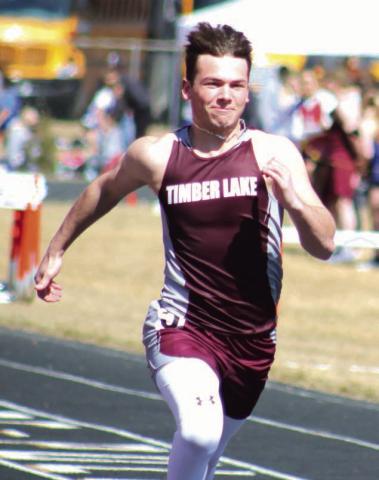 Timber Lake’s Carter Keller competes in sprints at the Mobridge-Pollock Early Bird Track Meet last Thursday, April 4. The Panther boys finished third overall in the team standings. Photo by Jon Flatland
