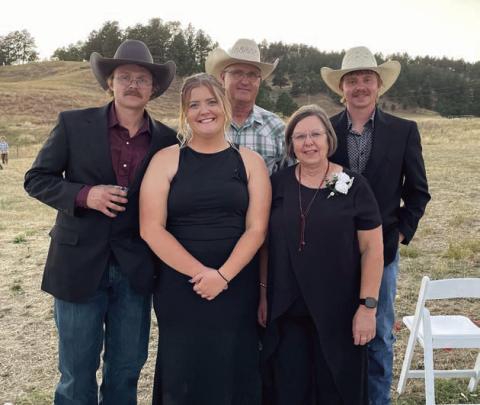 The Bill and LeAnn Lindskov family includes (l-r) Cooper and fiance Dryanne Schuelke, Bill, LeAnn, and Riley. The Lindskovs will be recognized during the Isabel Rodeo on Saturday and Sunday, Aug. 2-3.