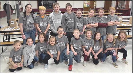 Timber Lake youth wrestlers competing at the State SDWCA Tournament included (back, l-r) Selena Longbrake, Shayde Curley, Keaton Jones, Brody Kraft, Stella Nilson, Cassidy Winterberg, Elizabeth Keller, Gwendolyn Goldade; (front, l-r) Remington Aberle, Ramzi Veit, Addisyn Curley, Hazel Spiel, Lincoln Aberle, Ryder Spiel, Rowan Maher, Zoey Spiel, Lyllian Tesch, Harper O’Leary. Not pictured TK Paxton.