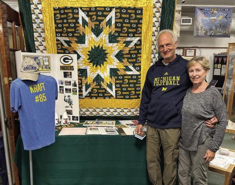 While visiting family and friends in Timber Lake last week, Steven Scherer and his wife, De Ann of Media, PA stopped to see the Tucker Kraft/Green Bay Packers exhibit at the Museum. Steven’s parents, Edie (Kraft) and Clifford Scherer, grew up in Timber Lake.