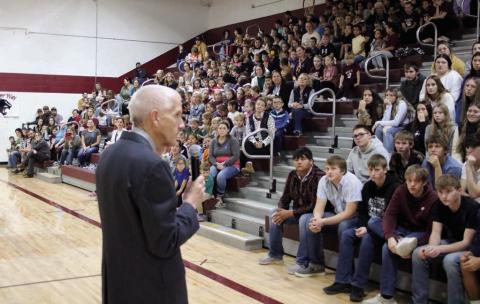 South Dakota Secretary of Education Joe Graves visited the Timber Lake School last week to congratulate the Timber Lake Elementary School on being one of just two schools in the state selected as a National ESEA Distinguished School for attendance and academic excellence. Photos by Jon Flatland