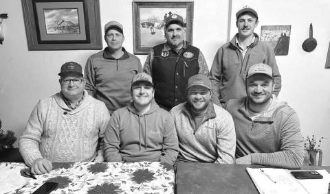 The Timber Lale Rodeo Association reorganized its board at the association’s annual meeting on December 17. Pictured are (front l-r) Rusty Gebhardt, secretary; Shaun Maher, president; Troy Long, vice-president; Brent Schweitzer, treasurer; (back row, l-r) Mark Leibel, director; J.J. Hunt, director and Cody Hanssen, director.