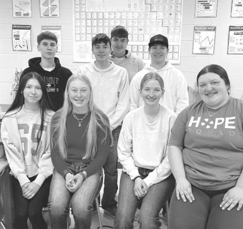 Pictured are: FRONT (l-r): Amanda Red Bear, Talley Locken, Paislee Keller, and Anna Kraft; BACK: Braden Lawrence, Sidney Morgan, Kanton Hunt, and Blaise Lei.
