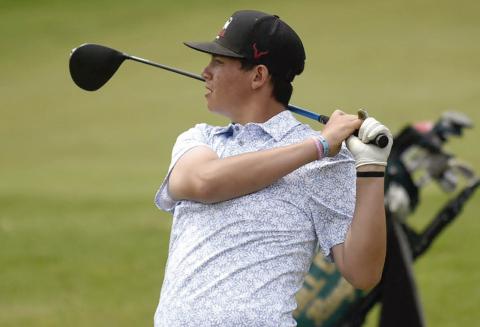 Timber Lake’s Hadley Thompson follows a shot at the South Dakota Class B Golf Tournament in Rapid City last week. He finished 20th overall and his brother, Hayden, placed 25th. Photo by Ryan Deal, 605 Sports