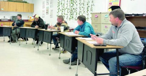 Members of the Timber Lake School Board are (l-r) Tyrone Kraft, president Jake Kraft, Brandon Heck, Doug Lawrence and Joe Locken. File photo by Jon Flatland