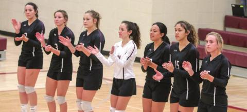 Panthers (L-R) Maci Maher, Carlie Lawrence, Kenna Webb, Rachel Toviah, Kessa Bigger, Jasmine Nash, McKenzi Vomacka are on a roll. Photo by Jon Flatland