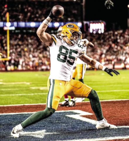 Timber Lake native Tucker Kraft, a second-year tight end with the Green Bay Packers, is not participating in organized team activities during the off-season after suffering an injury while weightlifting. He’s expected to return to practice by the training camp season. Photo courtesy of Green Bay Packers