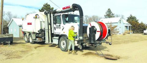 Techs from Municipal Pipe Tool Co. were cleaning sewer lines March 11 but the work was interrupted after several residents had sewer back-up in their homes.