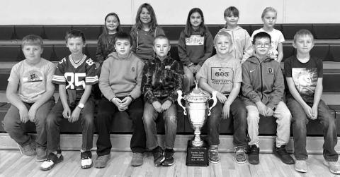 Mary Lawrence’s class wins with a 98.20%: FRONT (L-R): Austin Lindskov, Gus Anderson, Andrew O’Bryan, Camden Goldade, Eli Zeug, Angelo Jewett, Shane Locken; BACK (L-R): Zoey Spiel, Naomi Goldade, Ada O’Leary, Cecilia Muller and Kendyl Gill.