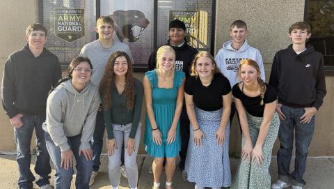 Students at Timber Lake High School will celebrate Homecoming next week beginning on Sunday, Sept. 28, with a Booster Club BBQ at 3:30 p.m. and coronation at 6 p.m. in the school theater. Candidates for this year’s royalty are (back row, l-r) Cullen Biegler, Braylen Hansen, Hayden Thompson, Holden Gill and Gavin White; (front row, l-r) Presley Goldade, Arianna Bieber, Hailey Roggow, Emma Johnston and Sara Keller. More information can be found on the Refrigerator Door on page 3. Photo by Megan Bickel