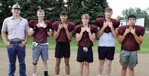 Seniors leading the Timber Lake Panthers into the 2025 season against Ipswich on Friday, Aug. 22, are (lr) Braylen Hansen, Holden Gill, Ethan Ward, Brody Ellison, Curtis Conner and Chris Peterson-Lemmon. Hansen and Gill were All-Little Moreau Conference selections last fall. All six were starters or saw considerable action last season with the exception of Conner, who started in 2023 but sat out last season after undergoing knee surgery. Photo by Jon Flatland