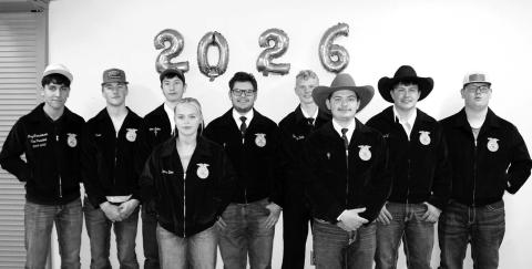 Dupree FFA members who attended the end-of-year event. Front (lr): Jada Brewer and Maverick Lemke; Back: Gaby LaPlante, Ransom Martin, Rio De La Rosa, Wyatt Lemke, Zach Dekle, Kwinsy Russell, and Madden Gunville. NOT PICTURED: Enrique Yankton, Garrick Dekle, Minda Woodward, and Bayleigh Cudmore. Photo by Patty Peacock