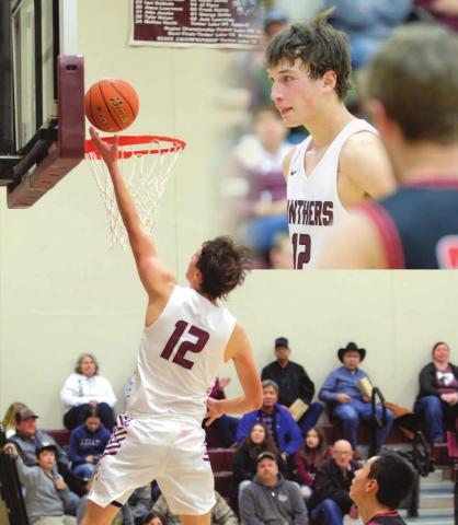 Timber Lake senior Dixon Booth (12) hit a game-winning 3-point shot to sink the Faith Longhorns during Timber Lake’s Jan. 6 road game. File photos by Robert Slocum