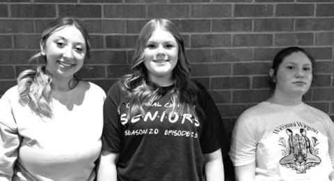 The One Act School Play ‘Fast Food’ performed by Dupree High School, and directed by Patty Peacock, competed at their regional tournament in Pierre on Wednesday, Jan. 22. While Dupree did not qualify for the state competition, three of their four actors were chosen for special awards. L-R: Zoey De La Rosa and Trinity Leithauser earned Superior Individual Acting medal and Gabby De La Rosa received Honorable Mention recognition. To earn a medal, an actor must be nominated by at least two of the three judges j