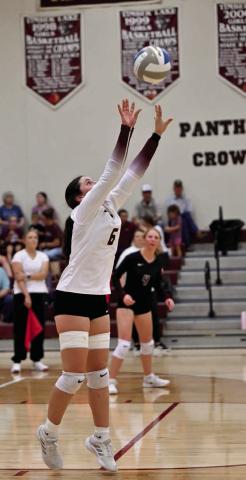 Timber Lake junior Ruby Maher sets a shot for one of her teammates to spike during recent volleyball action. After going winless in the Ipswich Subway Invitational Tournament, the Lady Panthers are hoping to turn their fortunes around in the Little Moreau Conference Tournament slated Saturday, Sept. 27 in Timber Lake. Photo by Marie Du Preez
