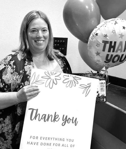 Middle School Special Ed teacher Leah Peterson was honored with a farewell gift at the Timber Lake Middle School Awards Day.