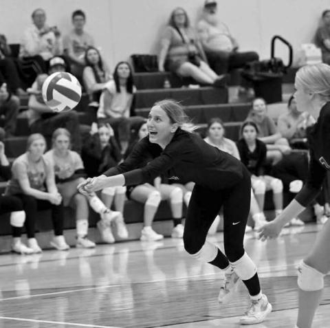 Timber Lake’s Miley Murray reaches for a shot during Lady Panther volleyball action last week. Timber Lake travels to Tiospaye Topa on Tuesday, Oct. 14, and hosts Sully Buttes on Thursday, Oct. 16. Photo by Marie Du Preez