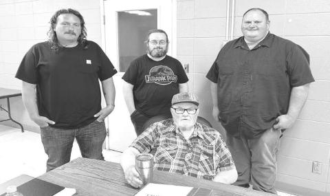 Members of the Isabel Town Board are: Front: Darrel Burke; and Back: Brent Spafford, Bryan Kunert and Daryl Pfaff. One vacancy remains on the board following the resignation of Ryan Maher, who moved out of town.