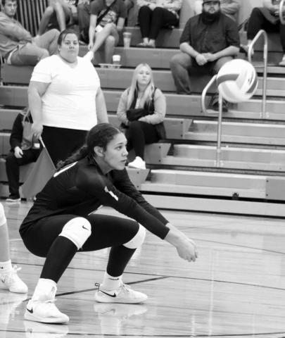 Jasmine Nash returns a shot during recent volleyball action. The Panthers will close out their regular season schedule on Tuesday, Oct. 29 with playoffs to follow. Photo by Jon Flatland