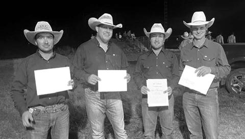 The 1st place Ranch Rodeo team (l-r) Riggen Mortenson, Richard Welsch, Sage Donner, Coy Simmons.
