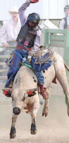 Mark Sandquist of Trail City won the bull riding at Timber Lake High School rodeo held May 28. Photo by Jon Flatland