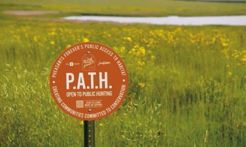 Land enrolled in the Public Access to Habitat program is recognized with a sign on the property. Photo courtesy of Pheasants Forever
