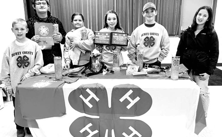 Receiving awards at the Dewey County 4-H Recognition Event were (L-R) Isaac Zeug, Jesse Ridl, Katie Ridl, Bricelyn Pederson, Levi Berndt, and Mila Mowrer. NOT PRESENT: Kendyl Locken, Lexi Locken, Talley Locken, Kenlea Heck, Korbi Heck, Grace Gill, and Raelynn Vines.