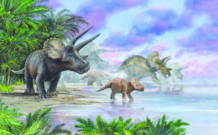 Dennis Linn of Rapid City painted this piece of Triceratops in their habitat for the Sea of Grass time line at the Timber Lake Museum.