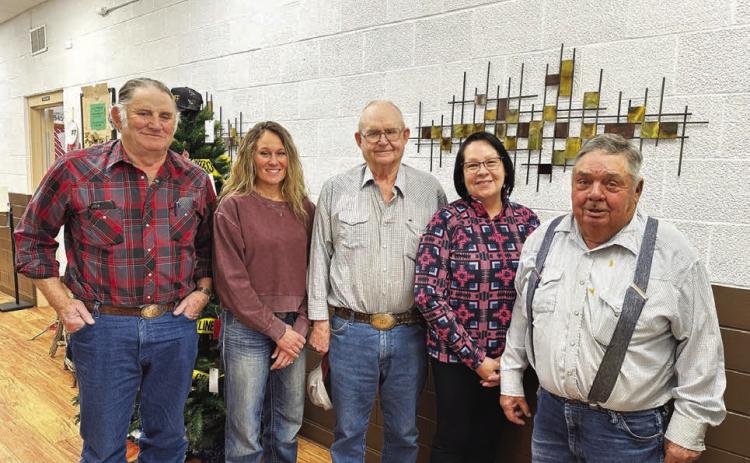 The Dewey County Commission reorganized last Tuesday, Jan. 2, with Bob Berndt of Eagle Butte (far left) selected as chairman. To the right of Berndt are Mandy Locken of Isabel, Rod Enright of Timber Lake, Dee Ann Lawrence of Eagle Butte and Bob Keckler of Eagle Butte. Keckler was elected vice-chairman of the board. Photo by Kathy Nelson