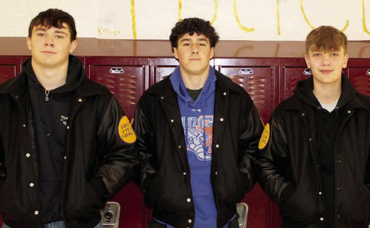 The recipients of this year’s Dupree Athletic Booster Club’s 3-2-1 letterman jacket program are (L-R) Michael Donovan, Traden Meeks, and Hudson Terveen. To earn a jacket, a student must have completed three seasons of sports during their first two years of high school at Dupree High School. Thus, three sports in two years (during 9th and 10th grade) by one student. Photo by Patty Peacock