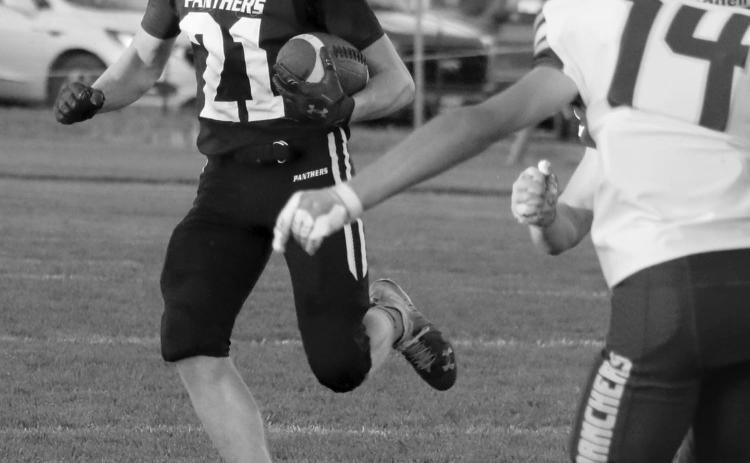 Timber Lake’s Eddie Keller (21) looks for a gap in the Harding County-Bison special teams unit during a kickoff return against the Ranchers last Friday, Sept. 27. A 44-12 loss to the Ranchers dropped the Panthers to 3-2 overall this season heading into a matchup with 3-2 Lemmon-McIntosh this Friday, Oct. 4, in Lemmon.