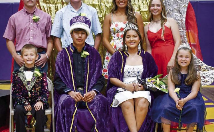 Dupree High School crowned its 2024 Homecoming King and Queen on Monday, Sept. 23. Pictured are (Front, L-R): Prince Clinton Farlee, King Tripp Schrempp, Queen Lourdes Dupris, and Princess Andrea Jewett. (Back, L-R): Roper Eaton, Brandin Jewett, Charly Etzkorn, and Jessa Hunt. Topic photo by Patty Peacock