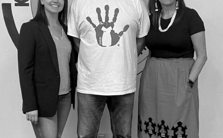 U.S. Attorney for the District of South Dakota Alison Ramsdell (LEFT) with Assistant U.S. Attorney Troy Morley and National Native American Outreach Services Liaison Marlys Big Eagle at an MMIP Walk in Lower Brule on May 5, 2023. (Courtesy South Dakota U.S. Attorney’s Office)