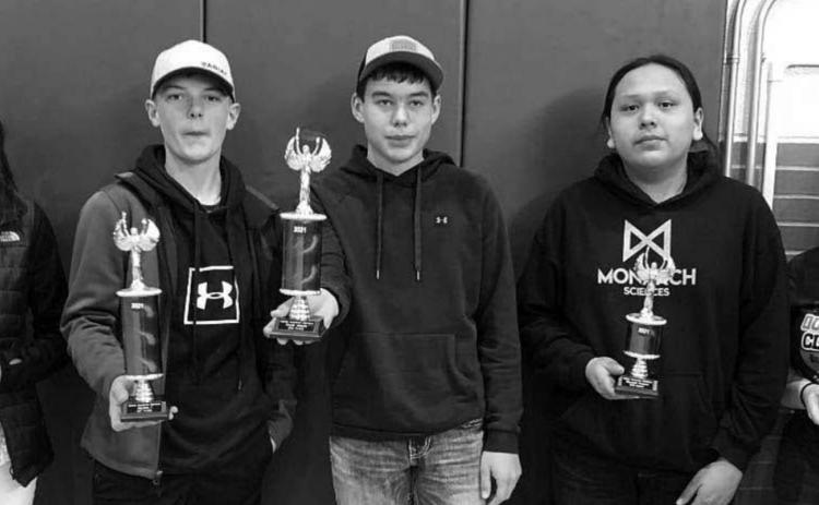Dupree High School students who won awards at the NWAS Academic Olympics are (L-R): Kashlin Bettelyoun-5th in English II, Braydon Terveen-1st in Algebra I, Haydon Starr-2nd in World History, Wambli Quintana-5th in Physical Science, and Emily Olsen-5th in Biology.