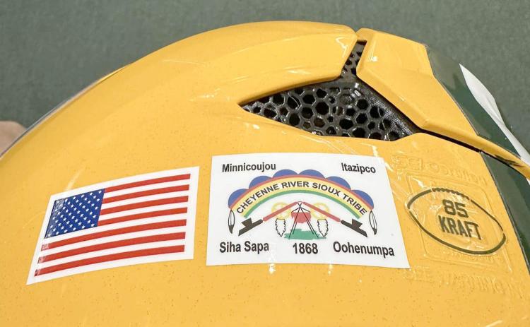 Timber Lake native Tucker Kraft, an honorary member of the Cheyenne River Sioux Tribe, posted this photo on social media last week of the CRST flag on his Green Bay Packers helmet with the message, “The NFL made it official today. Honored to represent!”