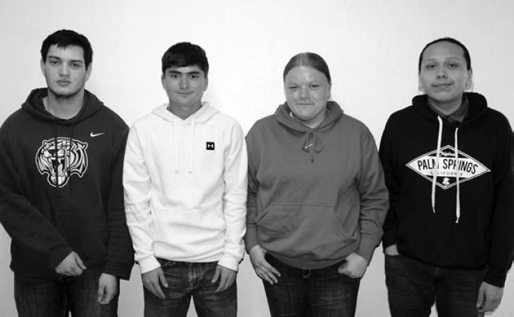 RIGHT: The Dupree juniors won the 11th Grade Quiz Bowl competition at the Northwest Area Schools Academic Olympics held April 12 at Dupree. The members of the team were (L-R) Matthew Lemke, JW Pederson, Cassidy Farlee, and Wambli Quintana.