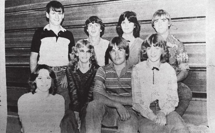 Chosen as candidates for Homecoming King and Marilyn Maher; BACK: Jim Mulloy, Brian Nash, Queen are these Timber Lake seniors. FRONT (L-Gayla Schweitzer, and Tom Hager. (Timber Lake R): Karen Hahne, Cara Schirber, David Lawrence, Topic, October, 1981)