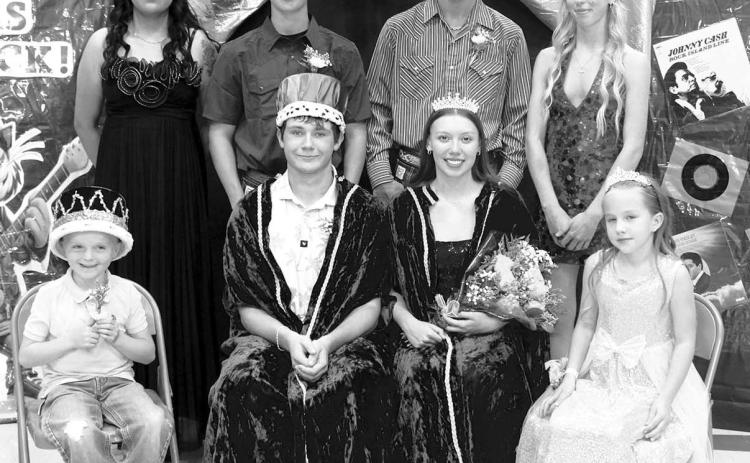 Dupree School kicked off their TIGERS ROCK! Homecoming on Monday, Sept. 21 with a musically themed pep rally in the morning and coronation and the lighting of the ’D’ that night. The royal court is pictured here. FRONT (l-r): Prince Claycee Peterson, King Michael Donovan, Queen Samara Ward Martel, and Princess Kayzli Longbrake; BACK: first runner-up to the king Gaby LaPlante, Hudson Terveen, Collins Blue Coat, and first runner-up to the queen Kami McLellan.