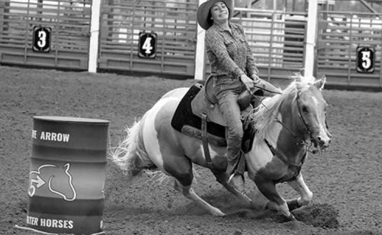 Calby Farlee of Dupree competes in barrel racing during the slack performance at the Isabel Rodeo on Sunday, Aug. 4. See more photos from Isabel’s celebration and rodeo on the Topic Facebook page. Photo by Jon Flatland