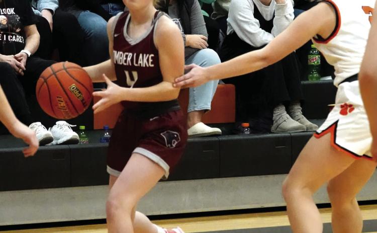Panther guard Kenlea Heck, a 5-1 senior, surveys the floor while bringing the ball upcourt during action against the Faith Lady Longhorns last Tuesday, Jan. 2. Photo by Marie DuPreez
