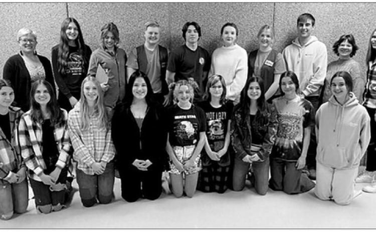 CAST AND CREW PICTURED AT RIGHT FRONT (L-R): Natalie Lawrence, Meredith Maciejewski, Averie Marshall, Tobi Hintz, Madlyn Bieber, Kendal Lemburg, Abby Linderman, Natalie Gross, Carla Del Rio; BACK: Director Heather Kraft, Sara Holzer, Natalie Biegler, Shawn Quinn, Francesco Barbini, Lola Hornick, Code Enright, Wylee Keller, Assistant Director Julie Barnica, and Cindy Hoyt.
