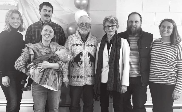 The Johnson family at Allen and Leota’s 50th anniversary celebration. L to R: Evy Johnson, Ferris and Danette Bauman with daughter Ruth, Allen and Leota, Bob Johnson, and Cara Sommerlot.