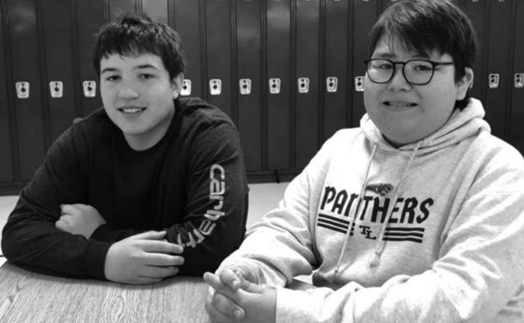 Ninth graders Dan Peterson (LEFT) and Aidan Swift Hawk were Americanism essay contest winners.