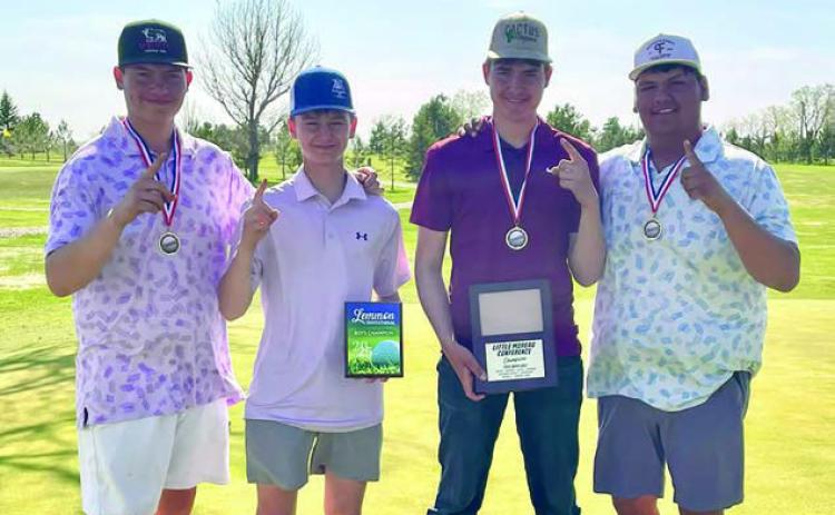 Hayden Thompson, Kruz Lindskov, Kanton Hunt and Hadley Thompson at the Region 6B Golf Meet at the Hart Ranch Golf Club.